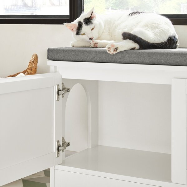 Sobuy Fsr136-W Domeček Pro Kočky Lavice S Domečkem Pro Domácí Mazlíčky Jeskyně Pro Kočky Bílá 90X44X36Cm