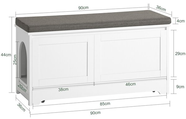 Sobuy Fsr136-W Domeček Pro Kočky Lavice S Domečkem Pro Domácí Mazlíčky Jeskyně Pro Kočky Bílá 90X44X36Cm