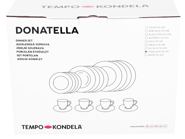 TEMPO-KONDELA DONATELLA TURQUOISE, jídelní souprava, set 20 ks, porcelán