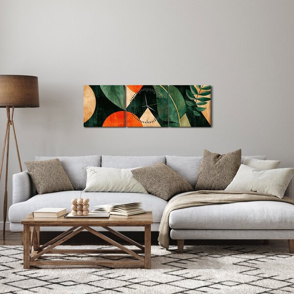Obraz - Geometrické přírodní motivy II. (s hodinami) (90x30 cm)