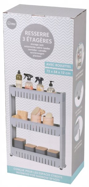 DOCHTMANN Regál do koupelny – úzký, šedý, plast, 54 × 72 × 12 cm