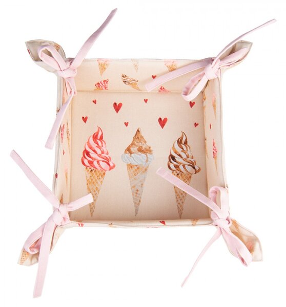Béžový bavlněný košík na pečivo se zmrzlinou Frosty And Sweet – 35x35x8 cm