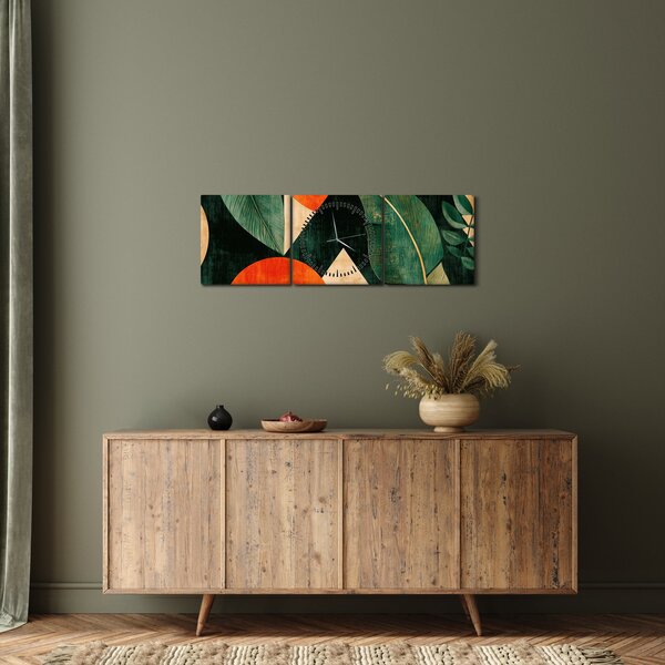 Obraz - Geometrické přírodní motivy II. (s hodinami) (90x30 cm)