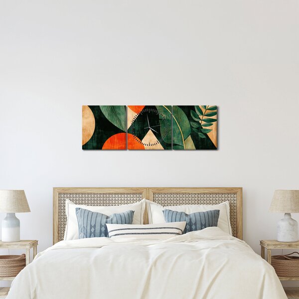 Obraz - Geometrické přírodní motivy II. (s hodinami) (90x30 cm)