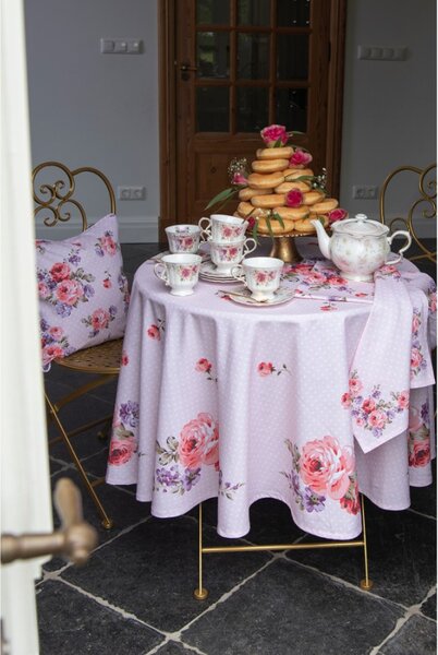 Růžový bavlněný ubrus na stůl s růžemi Dotty Rose – 100x100 cm