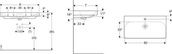 Geberit Smyle Square umyvadlo 55x44 cm obdélníkový klasický-nábytkový-zápustný bílá lesk 500.259.01.1