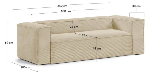 Kave Home Béžová manšestrová pohovka Blok 240 cm