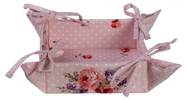 Růžový bavlněný košík na pečivo s růžemi Dotty Rose – 35x35x8 cm
