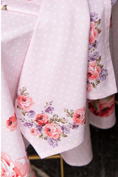 Růžová kulatá utěrka s růžemi Dotty Rose – 80 cm