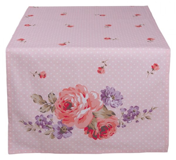 Růžový bavlněný běhoun na stůl s růžemi Dotty Rose – 50x140 cm