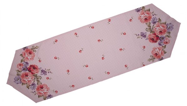 Růžový bavlněný běhoun na stůl s růžemi Dotty Rose – 50x160 cm
