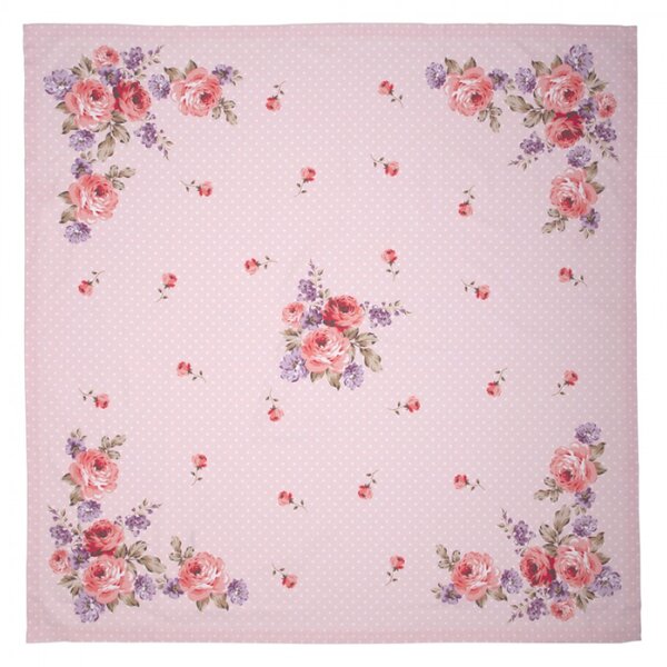Růžový bavlněný ubrus na stůl s růžemi Dotty Rose – 100x100 cm