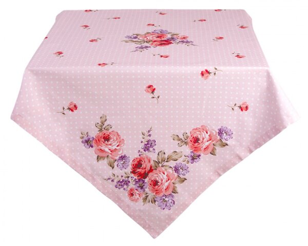Růžový bavlněný ubrus na stůl s růžemi Dotty Rose – 100x100 cm