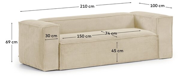 Kave Home Béžová manšestrová pohovka Blok 210 cm