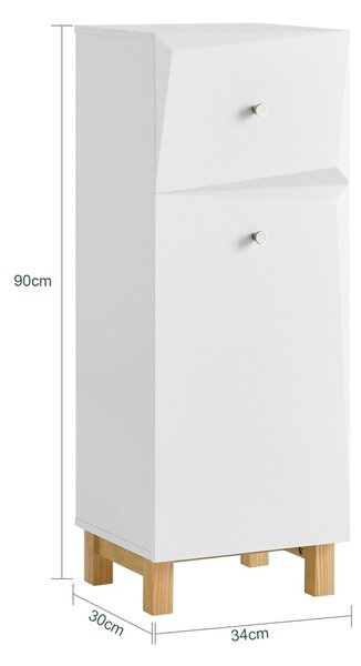 Sobuy Bzr93-W Prádelní Skříň Koš Na Prádlo Koupelnová Skříňka Koupelnový Nábytek Bílá 34X90X30Cm