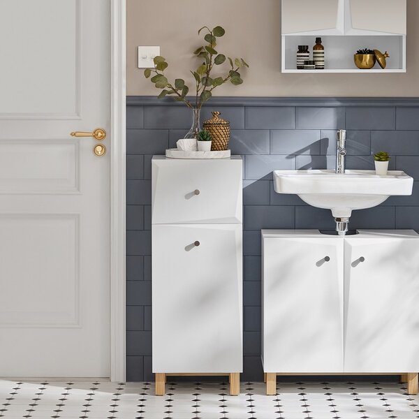 Sobuy Bzr93-W Prádelní Skříň Koš Na Prádlo Koupelnová Skříňka Koupelnový Nábytek Bílá 34X90X30Cm