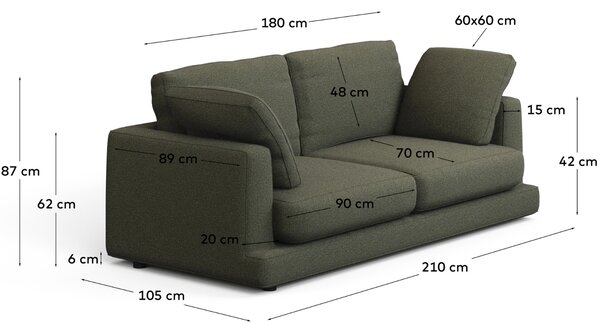 Kave Home Zelená dvoumístná pohovka Gala 210 cm