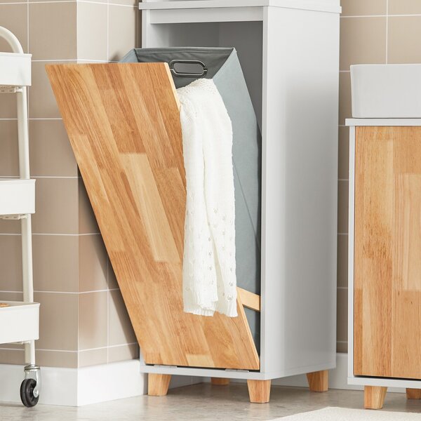Sobuy Bzr74-W Koupelnová Vysoká Skříňka Koupelnová Polička Skříňka Na Prádlo Koupelnový Nábytek Bílá-Přírodní 31X170X32Cm