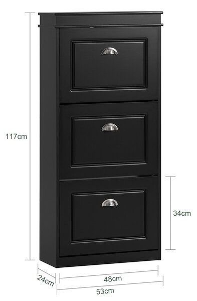 Sobuy Fsr94-Sch Sklápěč Bot Botník Se 3 Klopami Botník Černý 53X117X24Cm