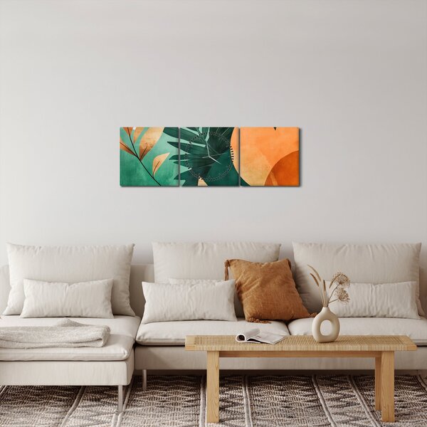 Obraz - Geometrické přírodní motivy (s hodinami) (90x30 cm)