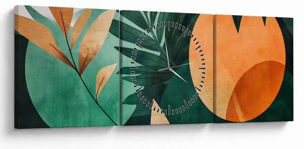 Obraz - Geometrické přírodní motivy (s hodinami) (90x30 cm)
