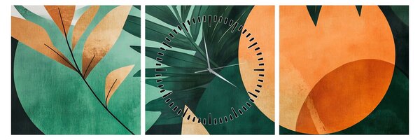 Obraz - Geometrické přírodní motivy (s hodinami) (90x30 cm)