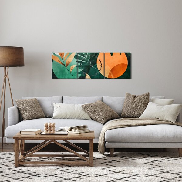 Obraz - Geometrické přírodní motivy (s hodinami) (90x30 cm)