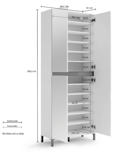 SKŘÍŇ NA ODĚV, bílá, 80/200/34 cm Xora - Šatní skříně, Online Only