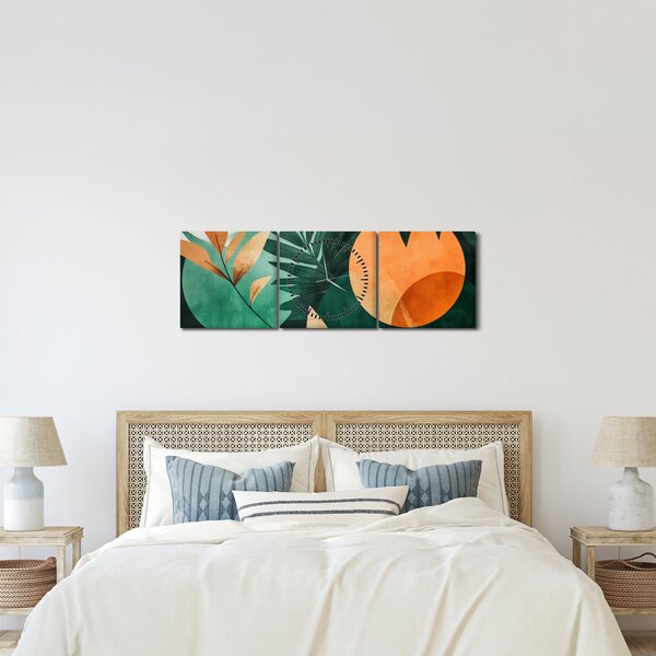 Obraz - Geometrické přírodní motivy (s hodinami) (90x30 cm)