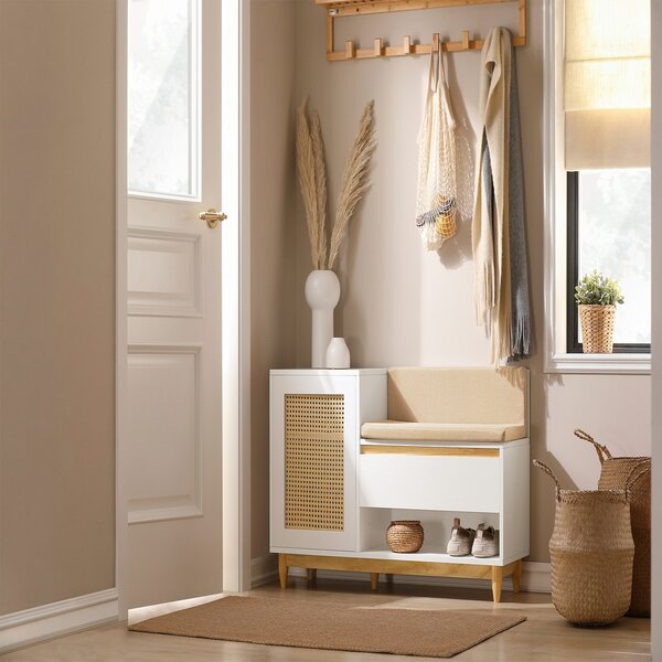 Sobuy Fsr128-W Botník Lavice S Úložným Prostorem Bílo-Přírodní 100X60X35Cm
