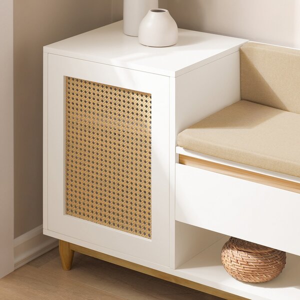 Sobuy Fsr128-W Botník Lavice S Úložným Prostorem Bílo-Přírodní 100X60X35Cm