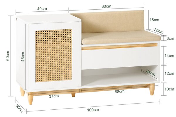 Sobuy Fsr128-W Botník Lavice S Úložným Prostorem Bílo-Přírodní 100X60X35Cm