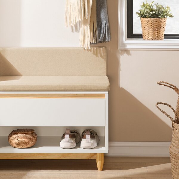 Sobuy Fsr128-W Botník Lavice S Úložným Prostorem Bílo-Přírodní 100X60X35Cm