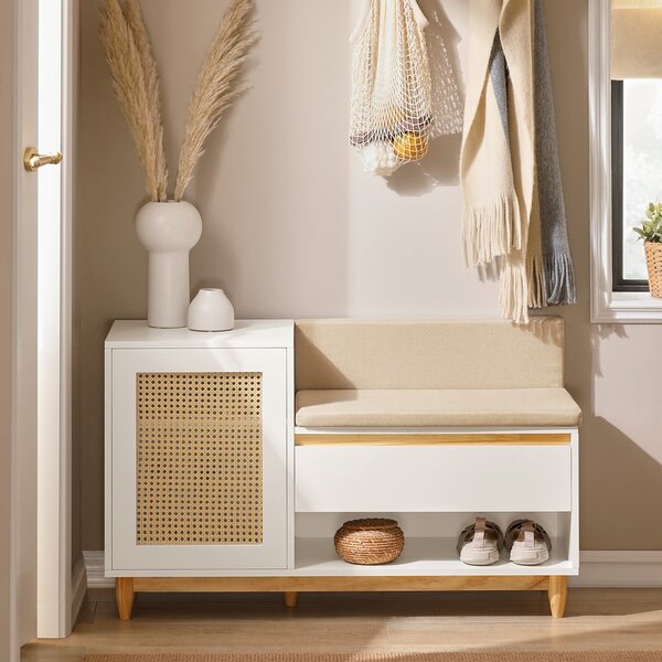 Sobuy Fsr128-W Botník Lavice S Úložným Prostorem Bílo-Přírodní 100X60X35Cm