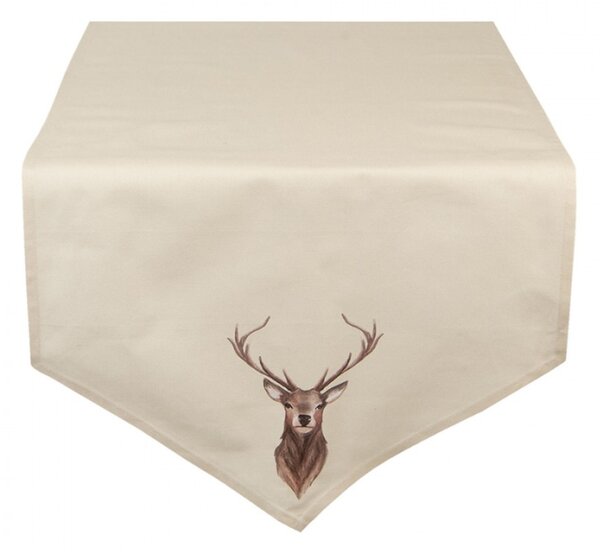 Béžový běhoun na stůl s jelenem Cosy Lodge – 50x160 cm