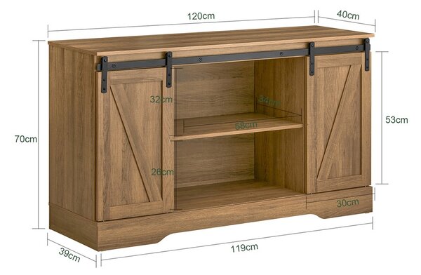 Sobuy Fsb60-Br Příborník Komoda Kuchyňská Skříň Boční Skříň 120X70X40Cm