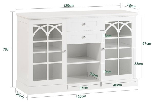 Sobuy Fsb79-W Příborník Kuchyňská Skříňka Komoda Předsíňová Skříň Bílá 120X78X39Cm