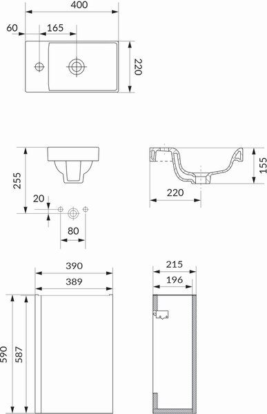 Cersanit Moduo umyvadla se skříňkou 39 cm antracitová S801-467-DSM