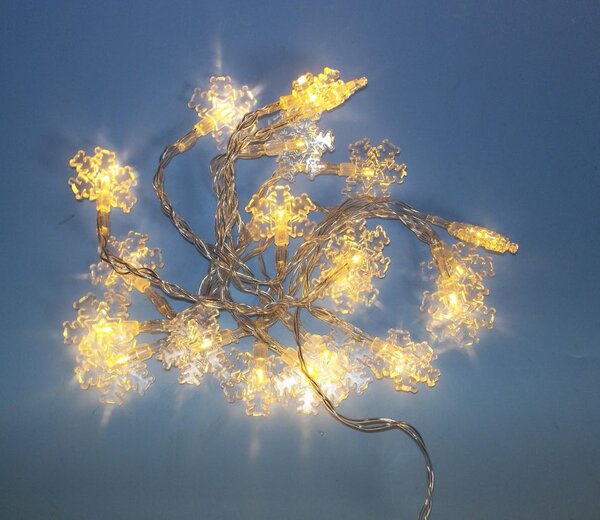 Vánoční světelný řetěz, sněhové vločky, teple bílý, 20 LED