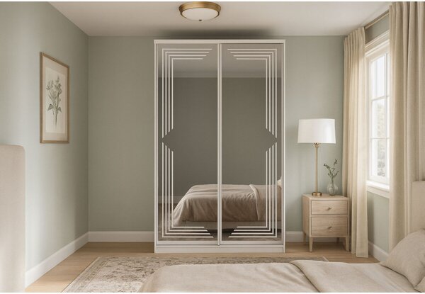 Skříň Rim-Veneziano 2D 1.0 m s uměleckým matováním na zrcadle 0580 LR, bílá