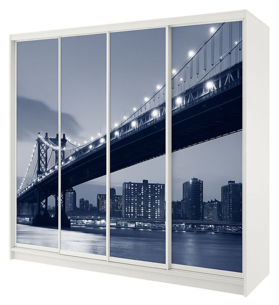Skříň Rim-Veneziano 4D 2,4 m bílá s fasádami fototisk F786L/SL/SR/R