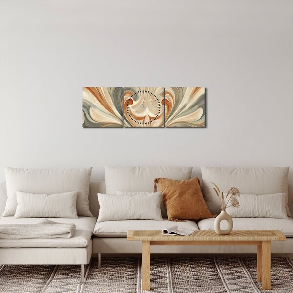 Obraz - Víření v zemitých barvách (s hodinami) (90x30 cm)