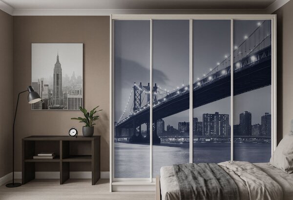 Skříň Rim-Veneziano 4D 2,4 m bílá s fasádami fototisk F786L/SL/SR/R