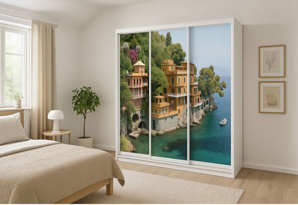 Skříň Rim-Veneziano 3D 1.8 m bílá s fasádami fototisk F23LSR