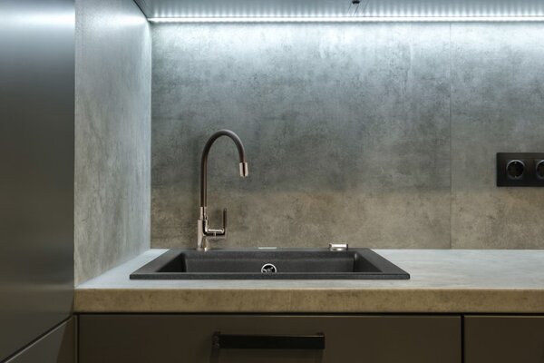 Invena Tesalia, 1-komorový granitový dřez 440x480x160 mm a chromový sifon, INV-AZ-01-041-B