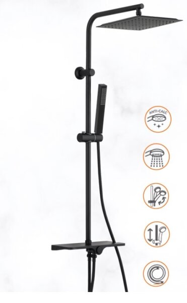 Invena Svart Basic, sprchový sloup s dešťovou a ruční hlavicí, černá matná, INV-AU-85-D04-X