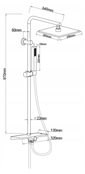 Invena Svart Basic, sprchový sloup s dešťovou a ruční hlavicí, černá matná, INV-AU-85-D04-X