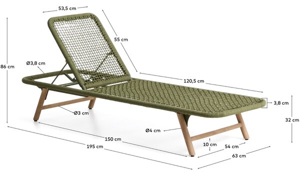 Kave Home Zelené zahradní lehátko Dandara s dřevěnou podnoží