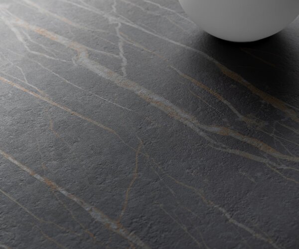 DELIFE Konferenční stolek Edge kulatý 90x90 cm keramika Laminam® Noir Desir hnědá Conis kov černá