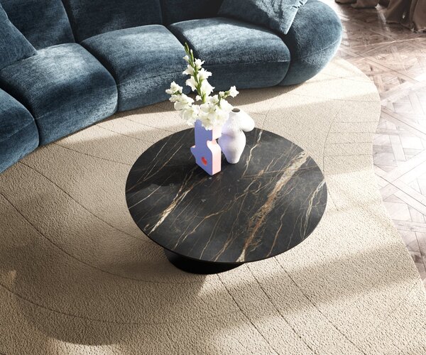 DELIFE Konferenční stolek Edge kulatý 90x90 cm keramika Laminam® Noir Desir hnědá Conis kov černá